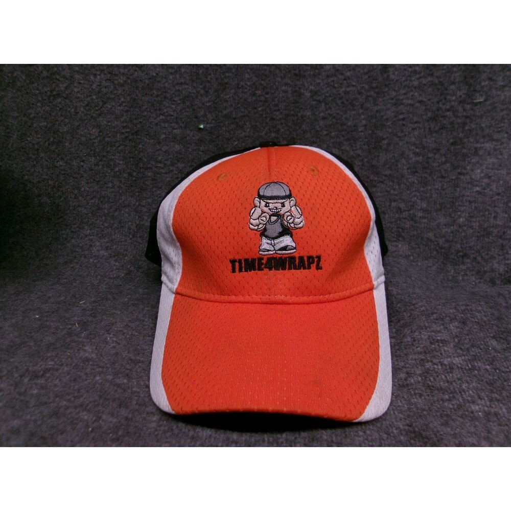 Time 4 Wrapz Hat Cap Fitted Men XL Orange Black White Hip Hop Streetwear Casual